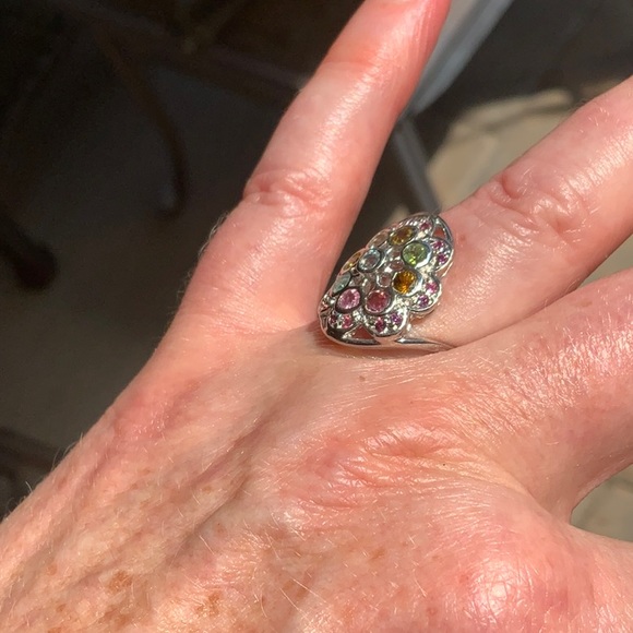 TOURMALINE, AQUAMARINE AND RHODOLITE 925 STERLING SILVER RING, SIZE 7 - Picture 6 of 6